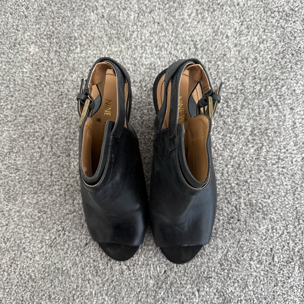 Nine West Black Peep-Toe Wedge Heels - Picture 3 of 8